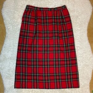 Vintage Patterns wool tartan plaid Royal Stewart midi skirt